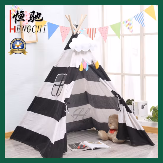 Indoor Wooden Indian Children&prime; S Tent 100% Cotton Kids Folding Teepee Canvas Tent