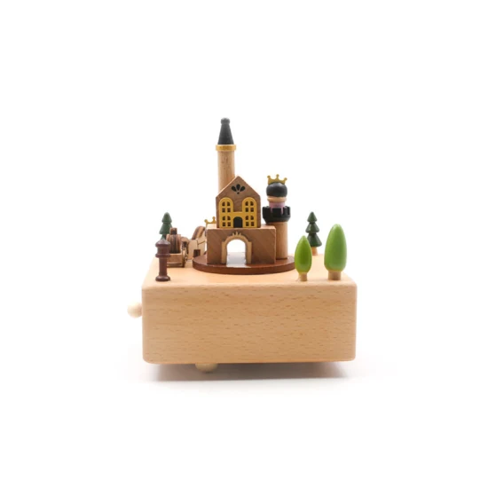 Novo design de madeira princesa castelo caixa de música brinquedo