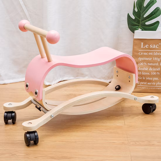 2 em 1 cavalo de balanço de madeira com rodas brinquedos infantis Montessori
