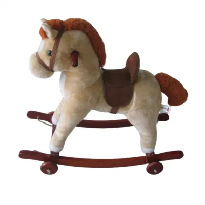 Passeio personalizado em Trojan de pelúcia para crianças bebê brinquedo de cadeira de cavalo de balanço de madeira