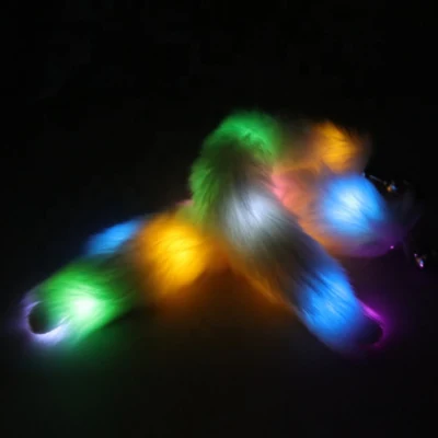 Iluminação LED Fur Metal Anal Plug Fox Tail para Masculino Feminino Sexy Roleplay Games, Cat Tail Butt Plug Brilha no Escuro Vibrador Animal Barato Mulheres Brinquedos Sexuais