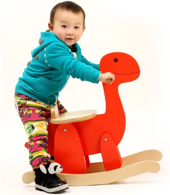 Cavalo de balanço de madeira com almofada de segurança removível verde/azul/vermelho